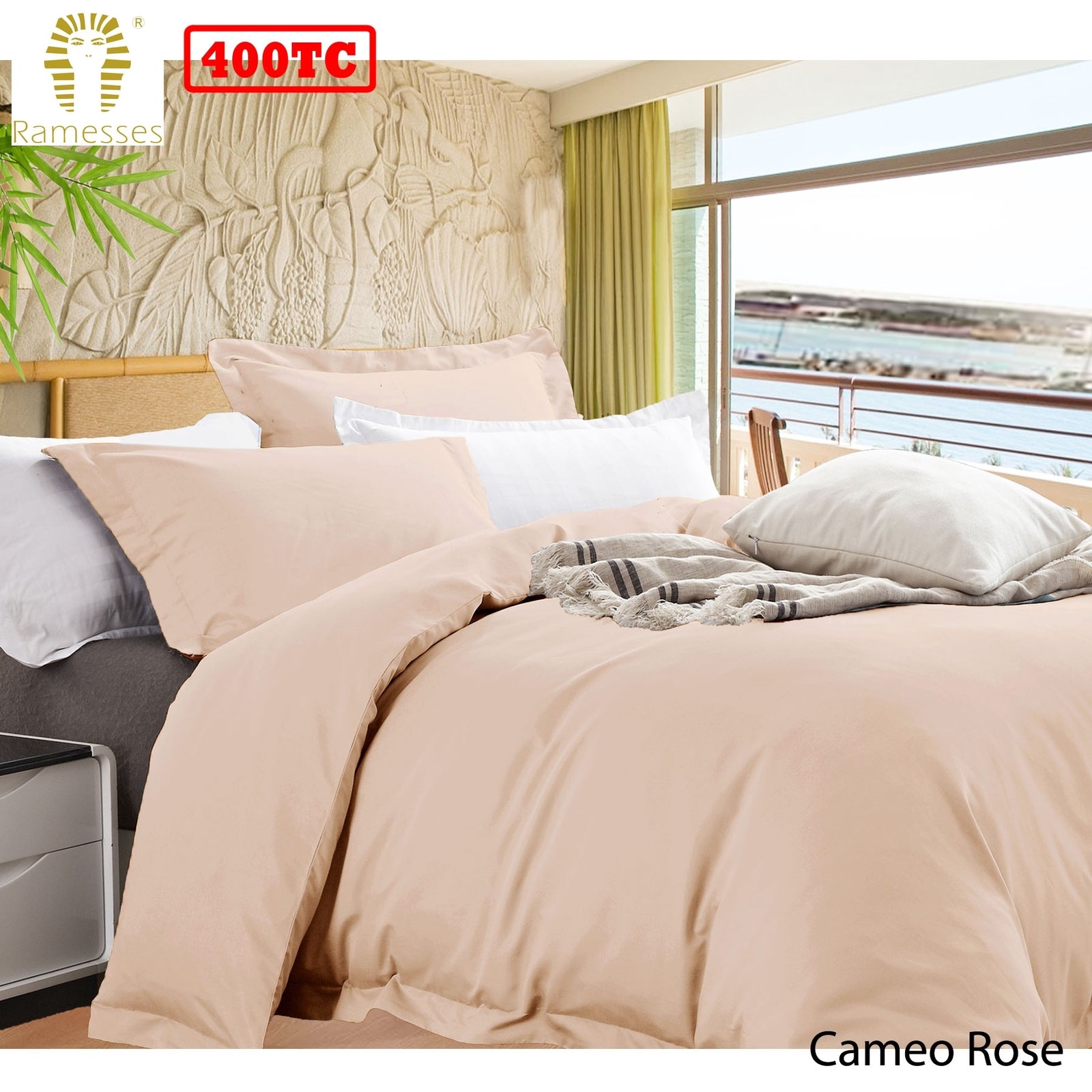 Ramesses Bamboo Cotton Quilt Cover Set | Cameo Rose | Queen