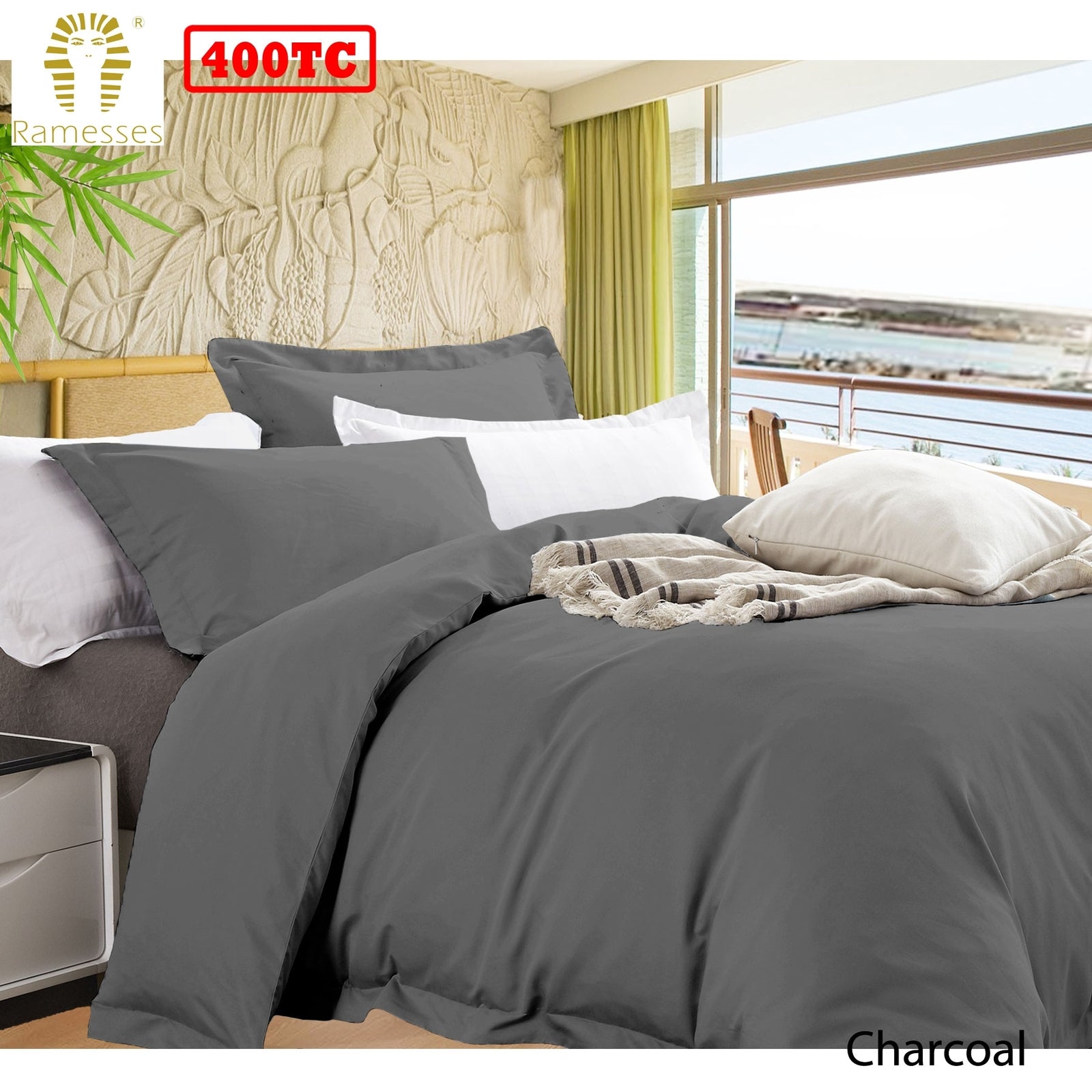 Ramesses Bamboo Cotton Quilt Cover Set | Charcoal | Queen