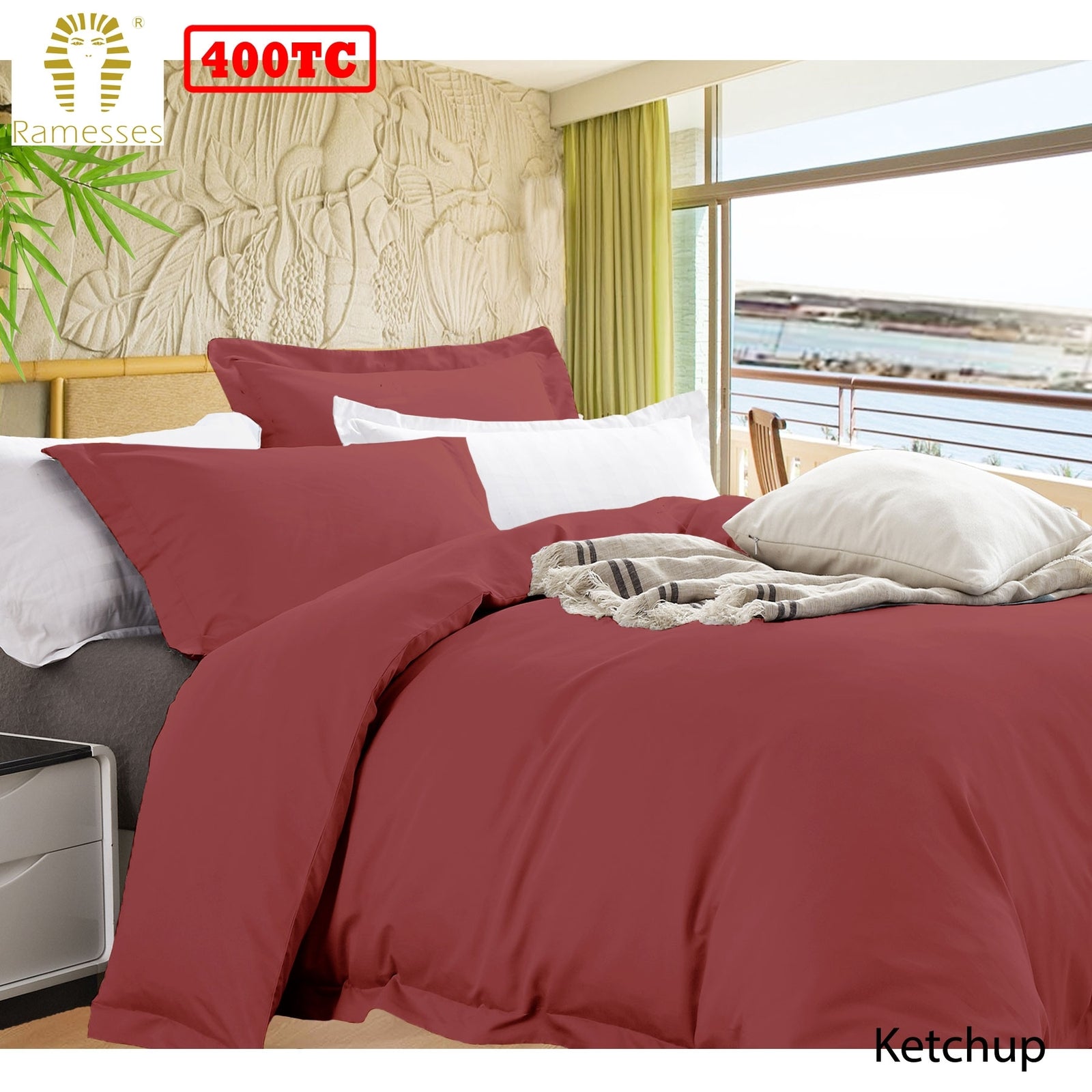 Ramesses Bamboo Cotton Quilt Cover Set | Ketchup | Queen
