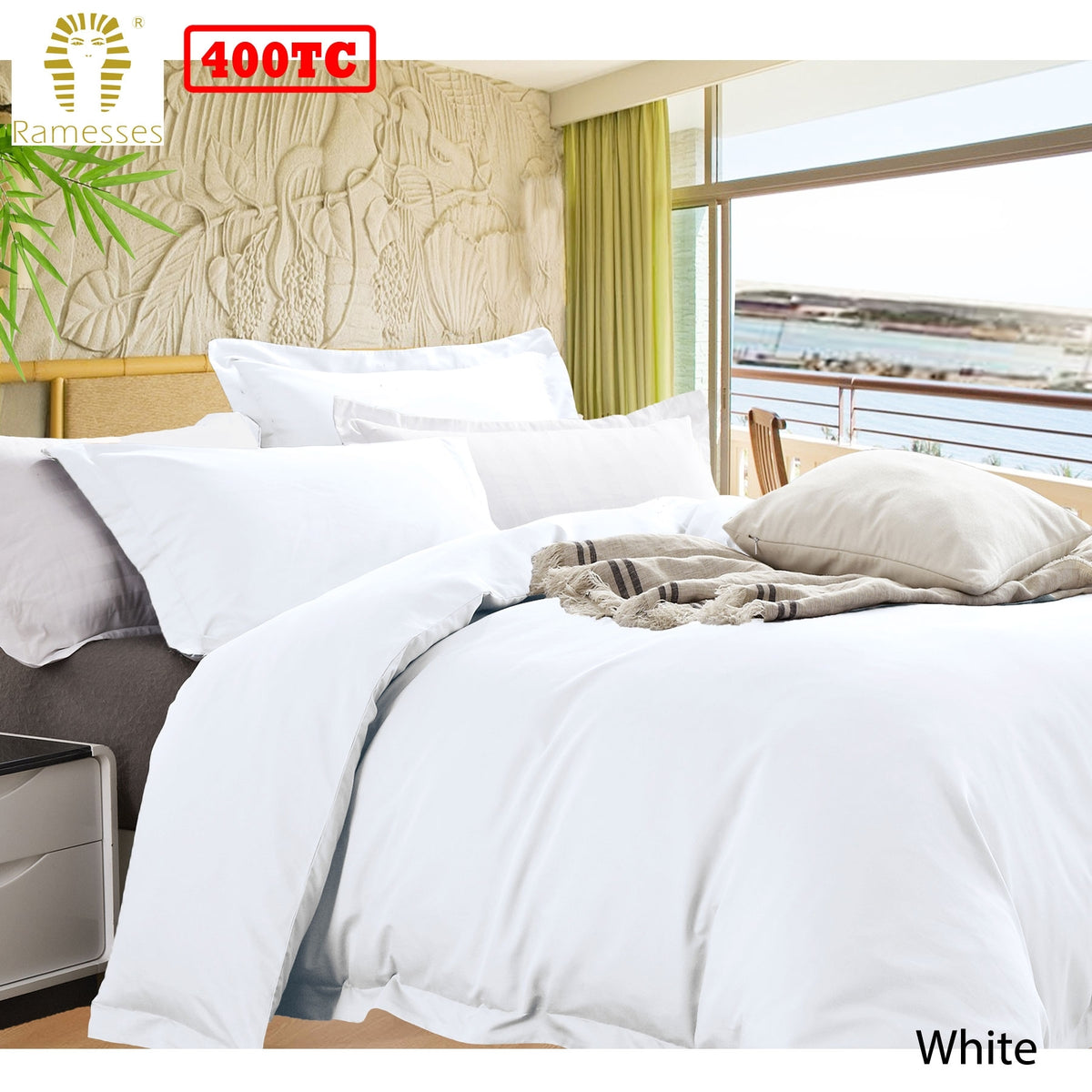 Ramesses Bamboo Cotton Quilt Cover Set | White | Queen