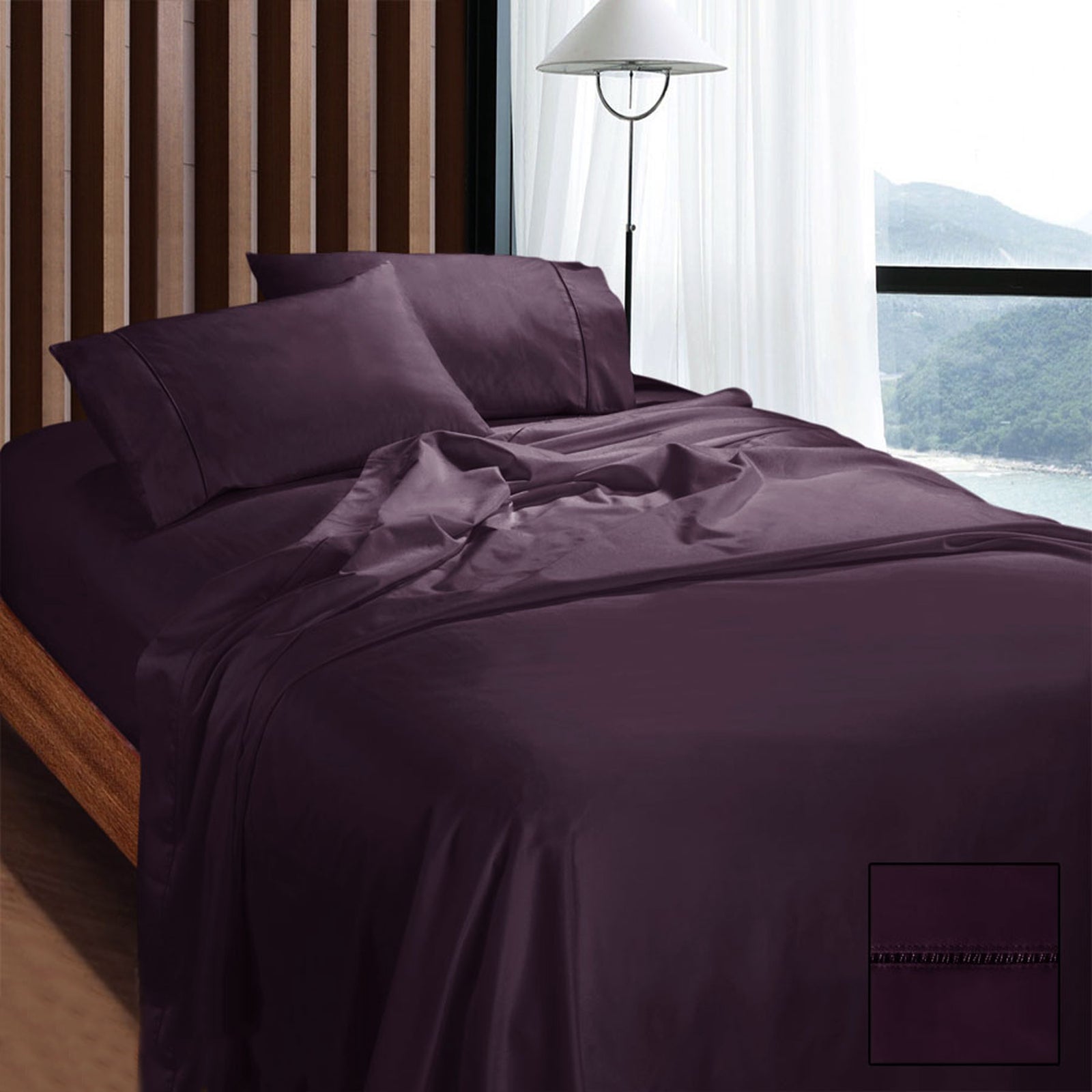 Ramesses 1100TC Egyptian Cotton Sateen Sheet Set | Eggplant | Queen