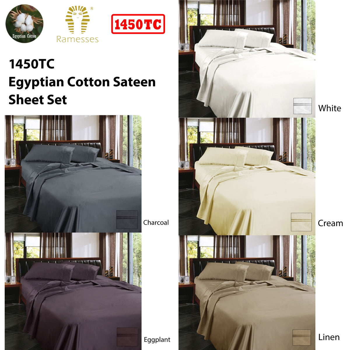 Ramesses 1450TC Egyptian Cotton Sateen Sheet Set | Cream | King