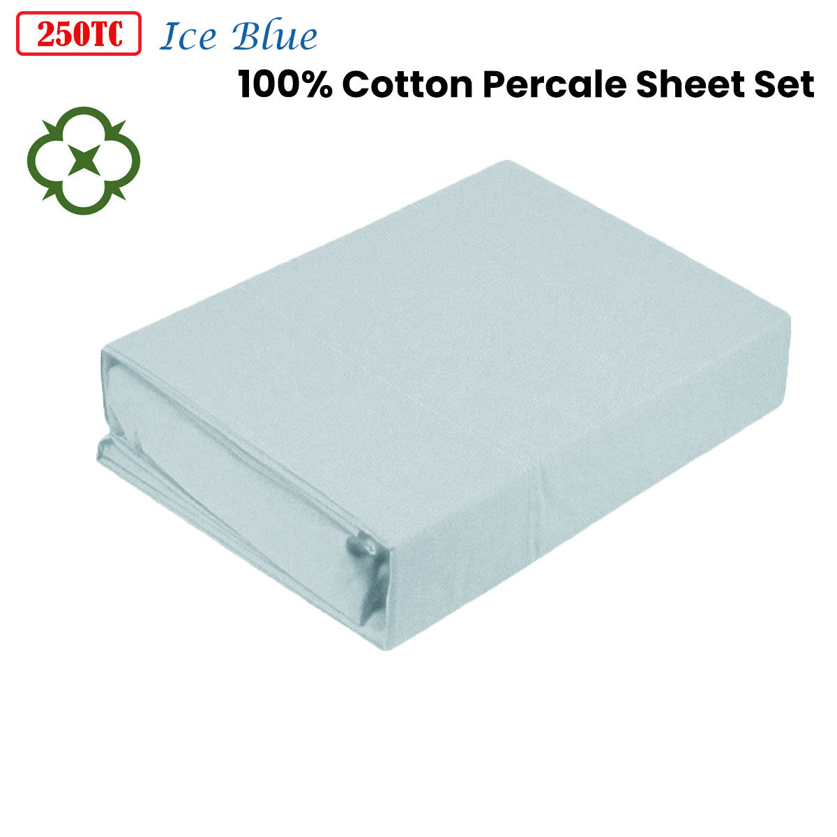 Kingtex 250TC 100% Cotton Percale Sheet Set | Ice Blue | Single