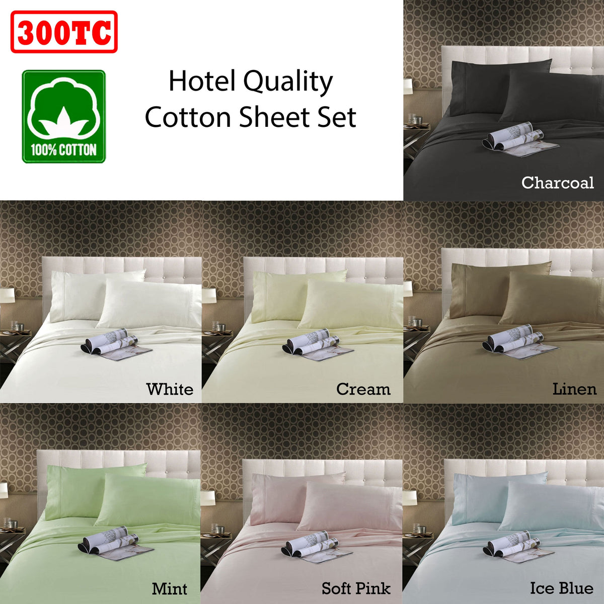 Kingtex 300TC Cotton Sheet Set | Charcoal | Double