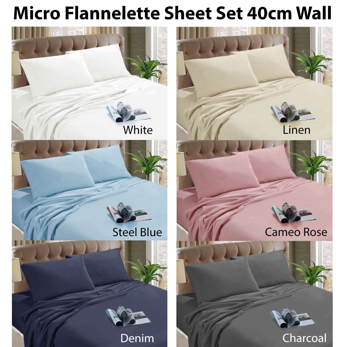Kingtex Micro Flannelette Sheet Set | 40cm Wall | Denim | Double