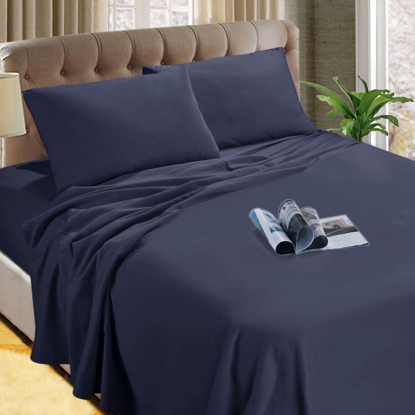 Kingtex Micro Flannelette Sheet Set | 40cm Wall | Denim | Single