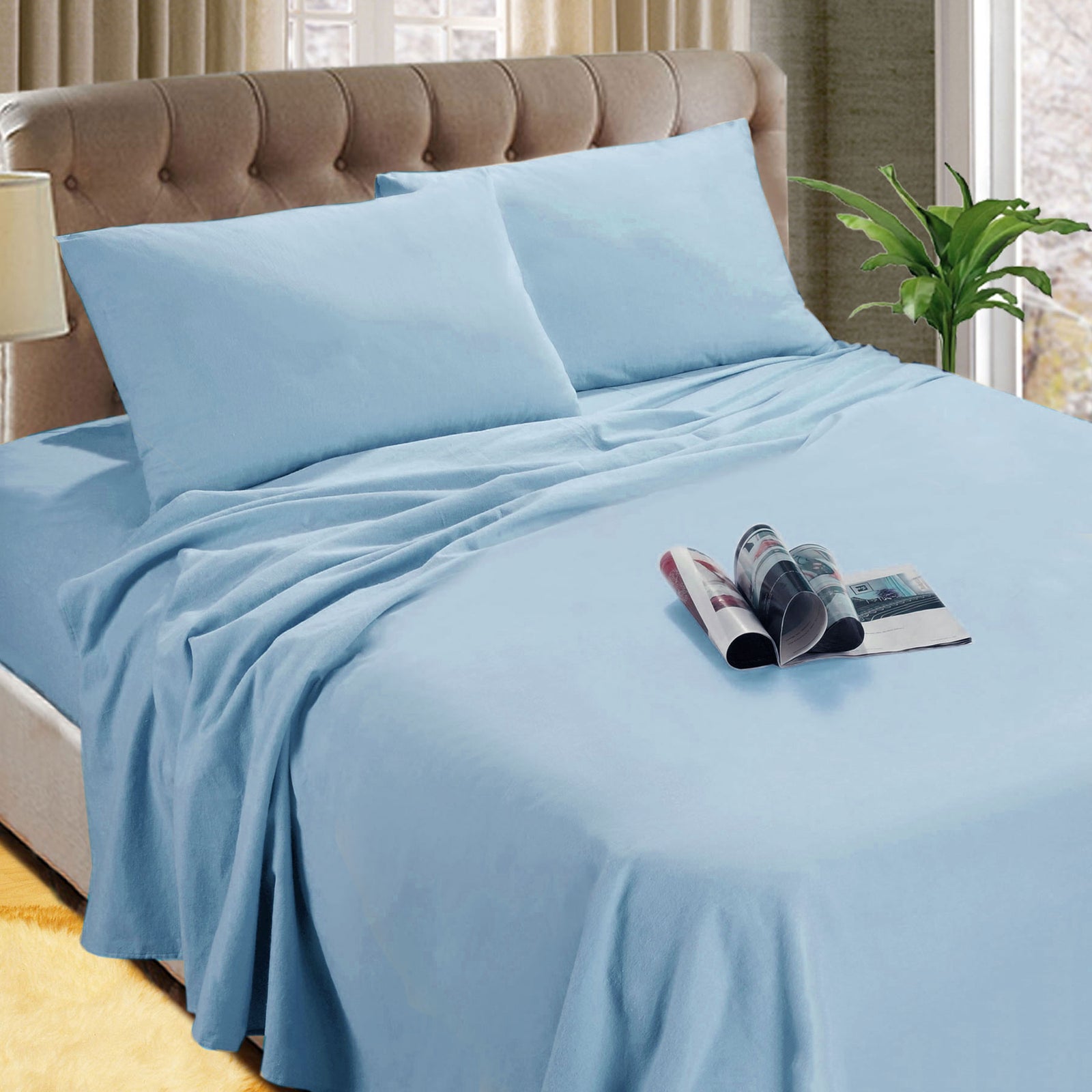 Kingtex Micro Flannelette Sheet Set | 40cm Wall | Steel Blue | Single