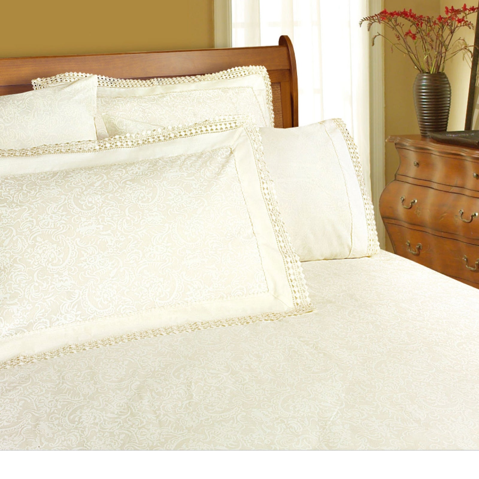 Shangri La Microfibre Machine Lace Sheet Set | Cream | Double
