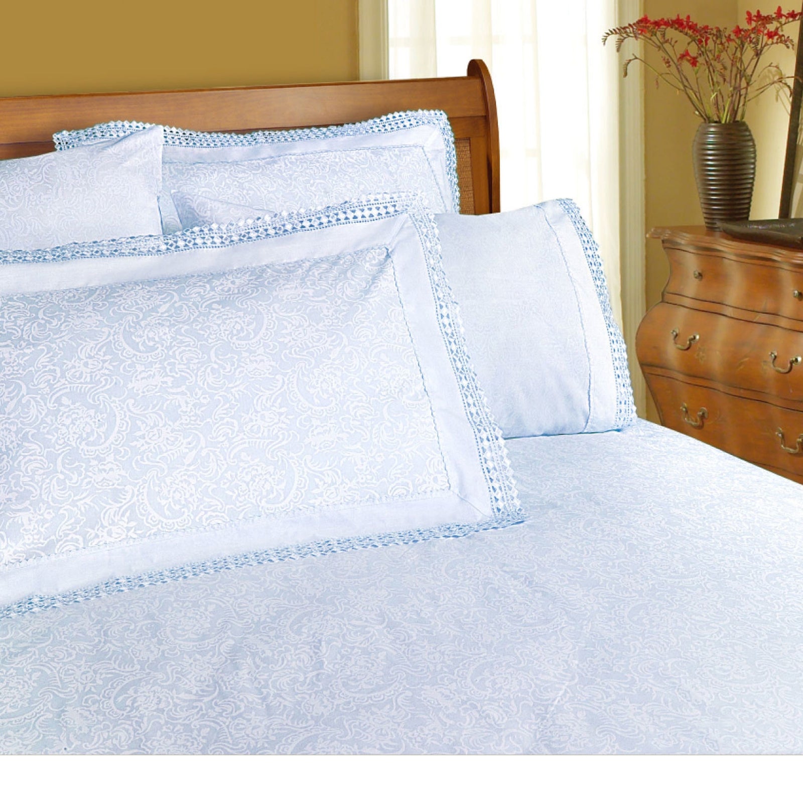 Shangri La Microfibre Machine Lace Sheet Set | Ice Blue | King