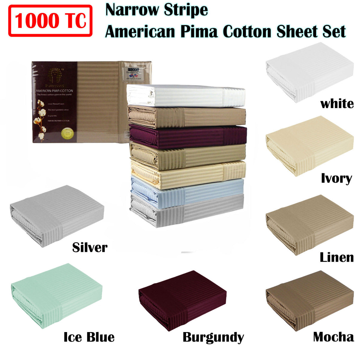 Ramesses 1000TC American Pima Cotton Narrow Stripe Sheet Set | Mocha | King
