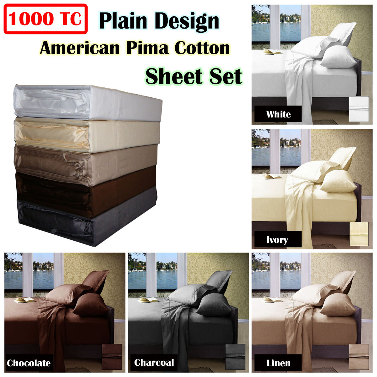 Ramesses 1000TC American Pima Cotton Plain Design Sheet Set | Chocolate | Queen