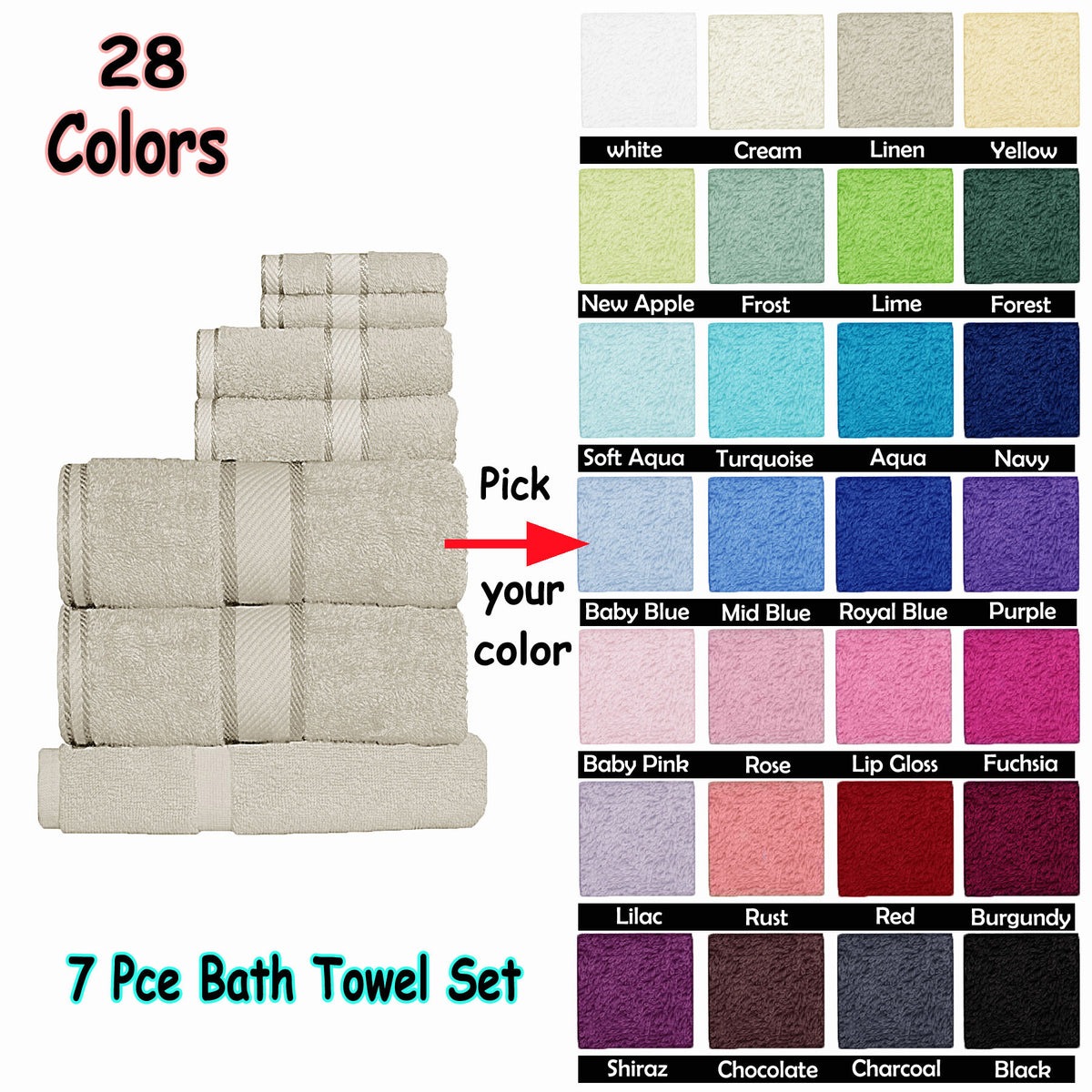 Kingtex 550gsm Cotton 7 Pce Towel Set | Rose