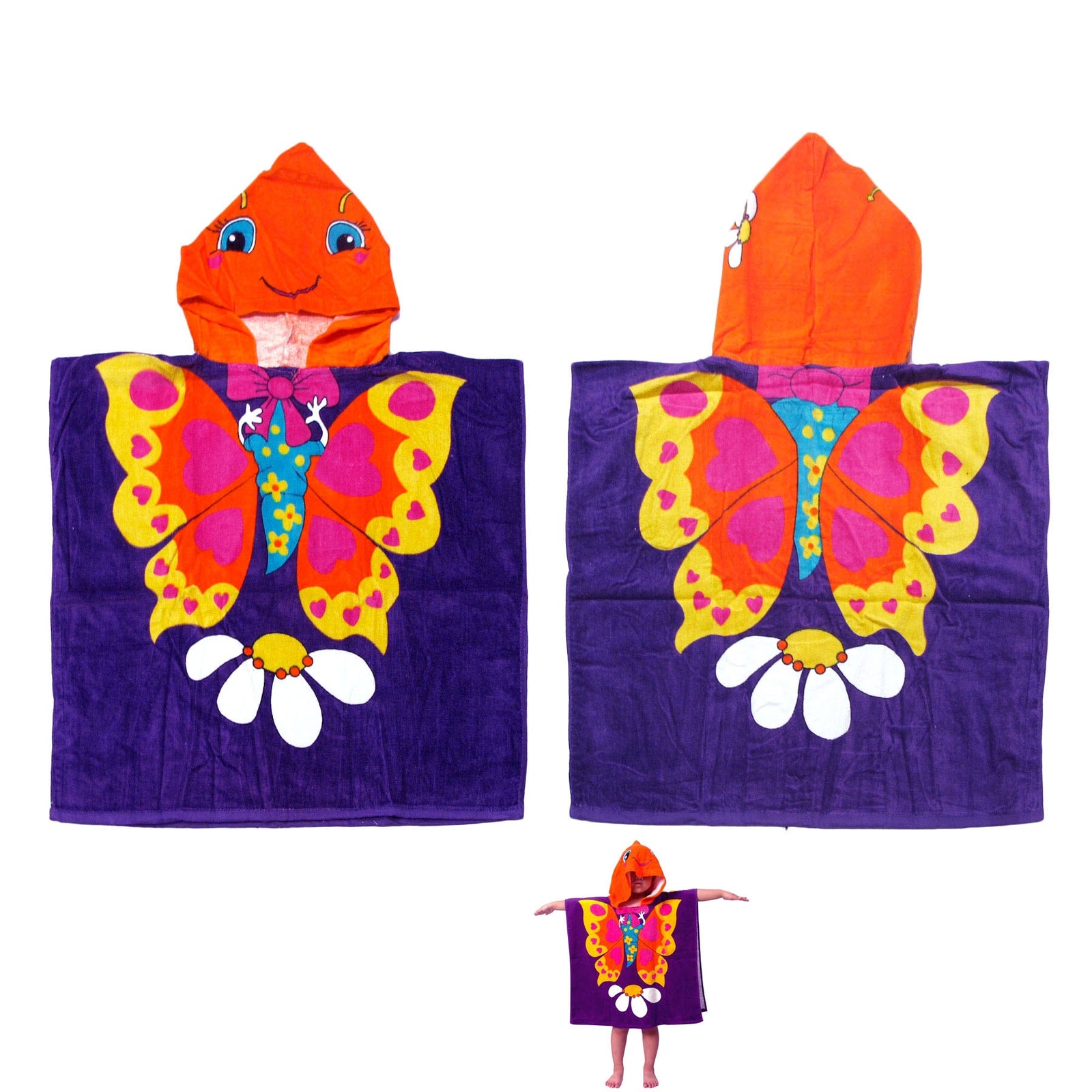 Cute Kids | Cotton Hooded Towel Poncho | 60 x 120 cm | Butterfly