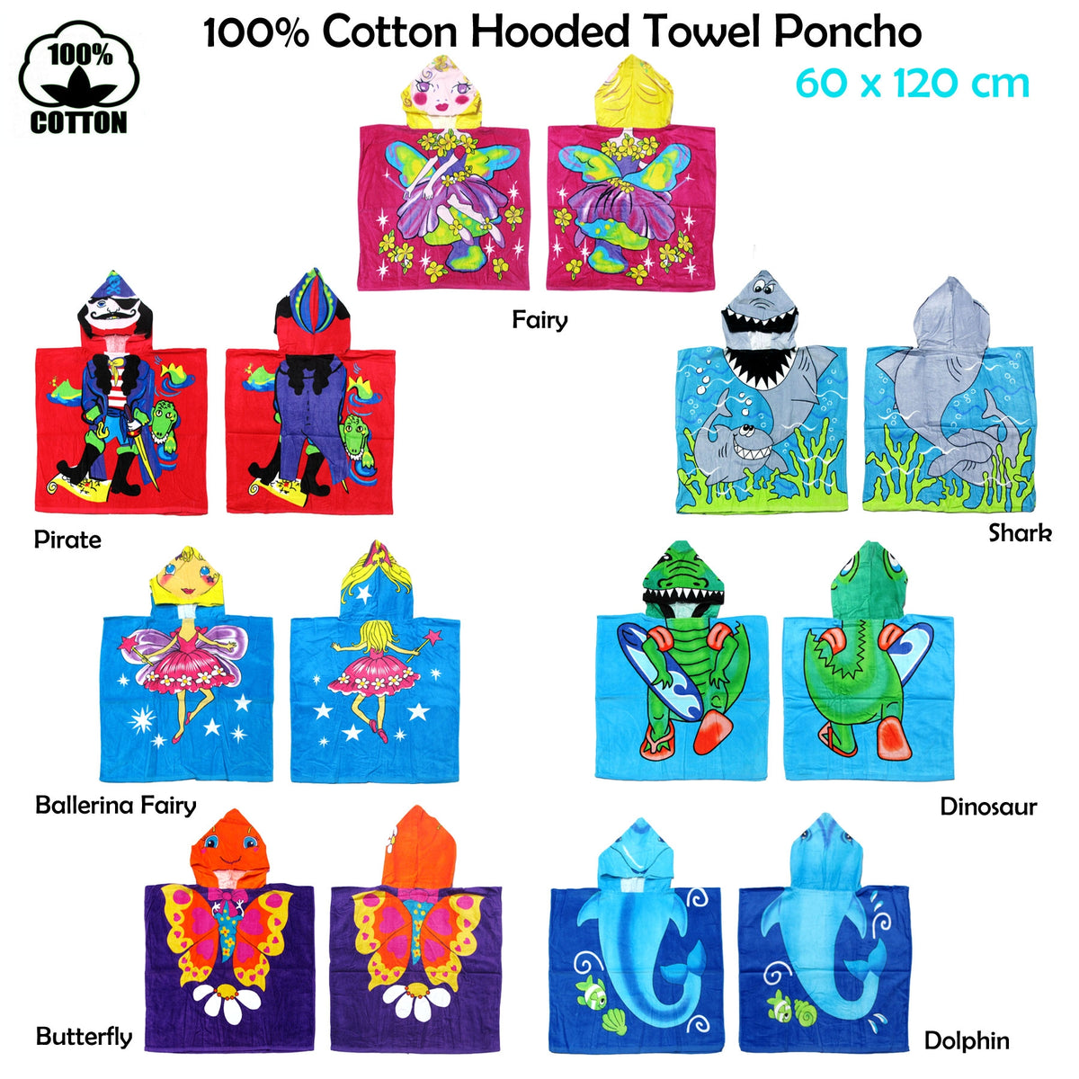 Cute Kids | Cotton Hooded Towel Poncho | 60 x 120 cm | Dolphin