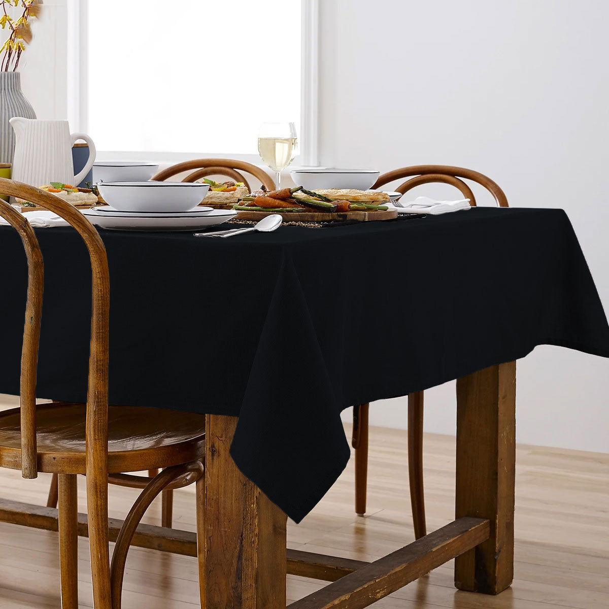 Ladelle Base Black Linen Look | 100% Cotton Tablecloth | 150 x 225 cm