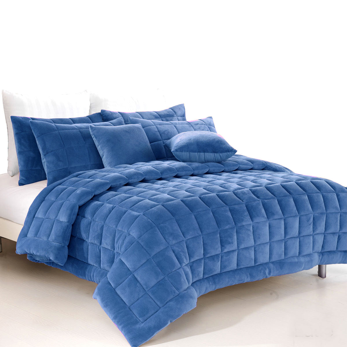 Alastairs Augusta Faux Mink Quilt / Comforter Set | Denim | Super King