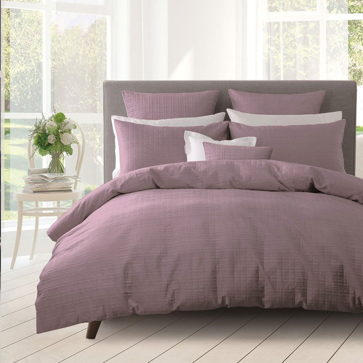 Georges Fine Linens Aurora Mauve Lightly Quilted Quilt Cover Set | Super King
