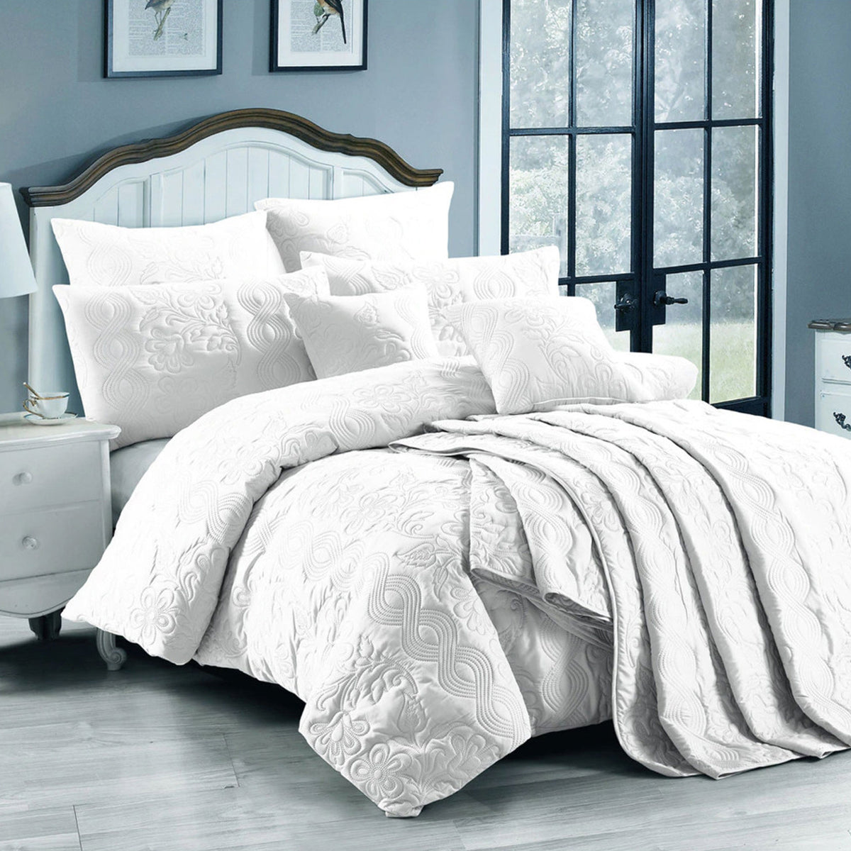 Georges Fine Linens Marguerite Quilt Cover Set | White | Double