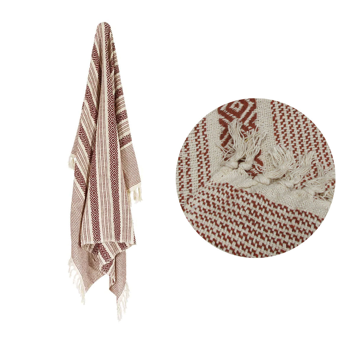 100% Cotton Fringe Throw Rug | 125x150cm | Aztec Rust