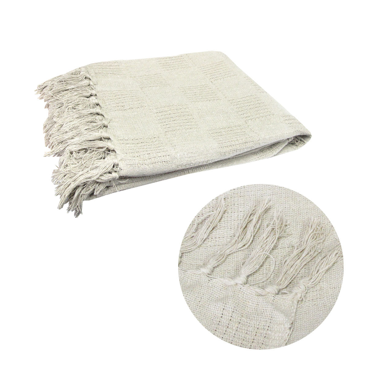 Checkerboard 100% Cotton Texture Fringe Throw Rug | 125x150cm | Off White