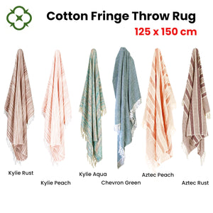 100% Cotton Fringe Throw Rug | 125x150cm | Chevron Green