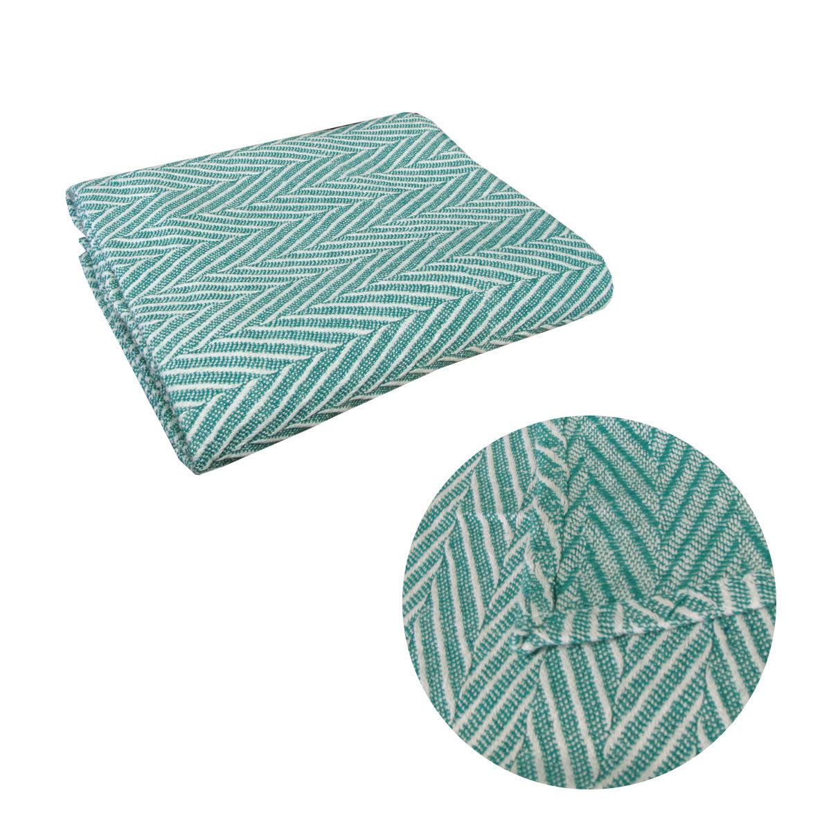 Sia Herringbone Sea Green 100% Cotton Texture Throw Rug | 125x150cm