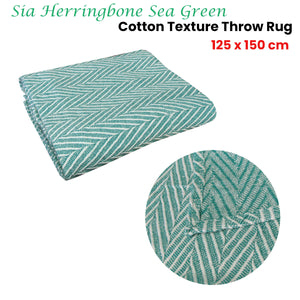 Sia Herringbone Sea Green 100% Cotton Texture Throw Rug | 125x150cm