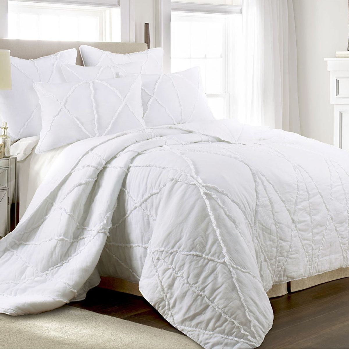 Jenny Mclean Bobby Ruffle White 3 Piece Coverlet Set | Super King