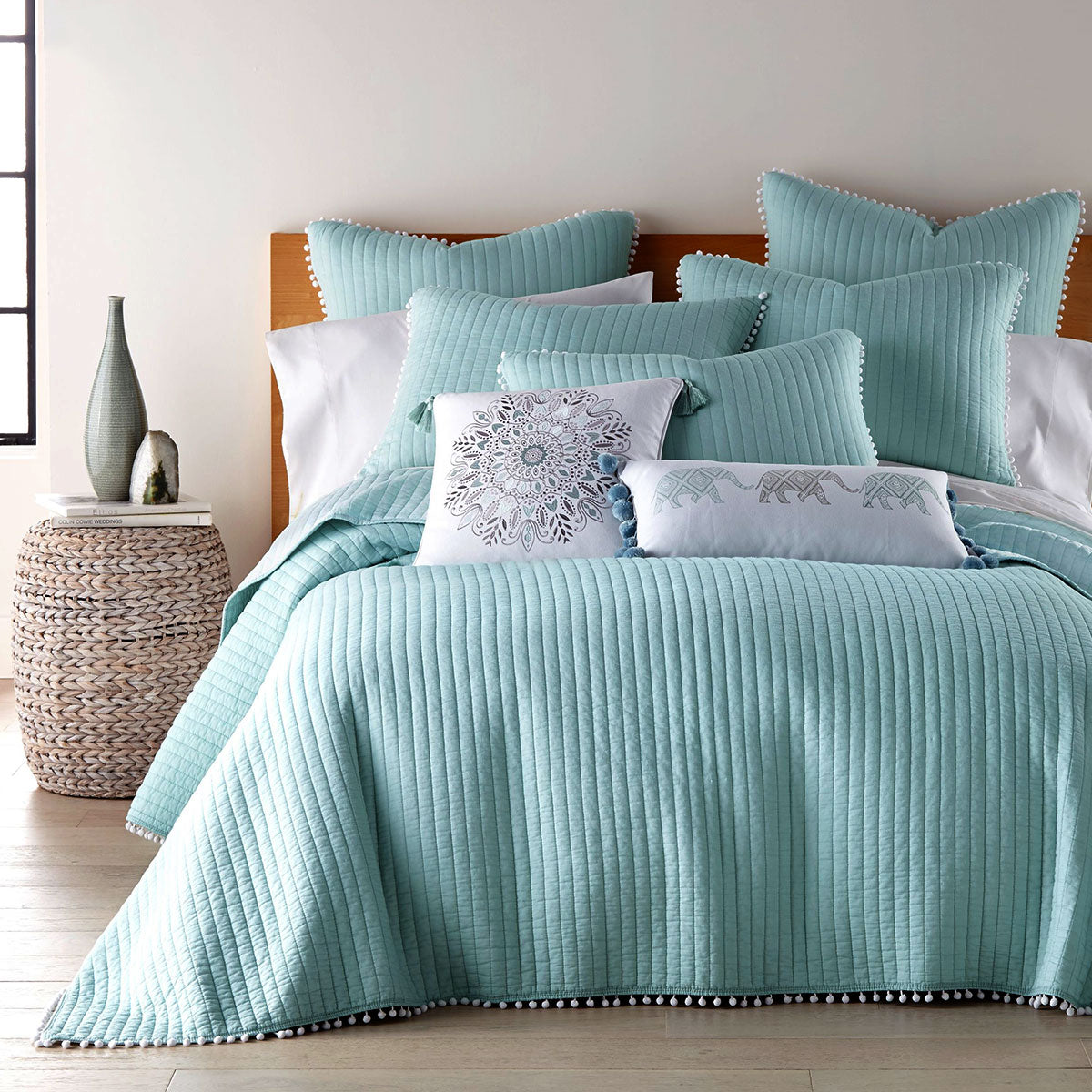 Jenny Mclean | Clavo Pompom Blue | 3 Piece 100% Cotton Coverlet Set | King