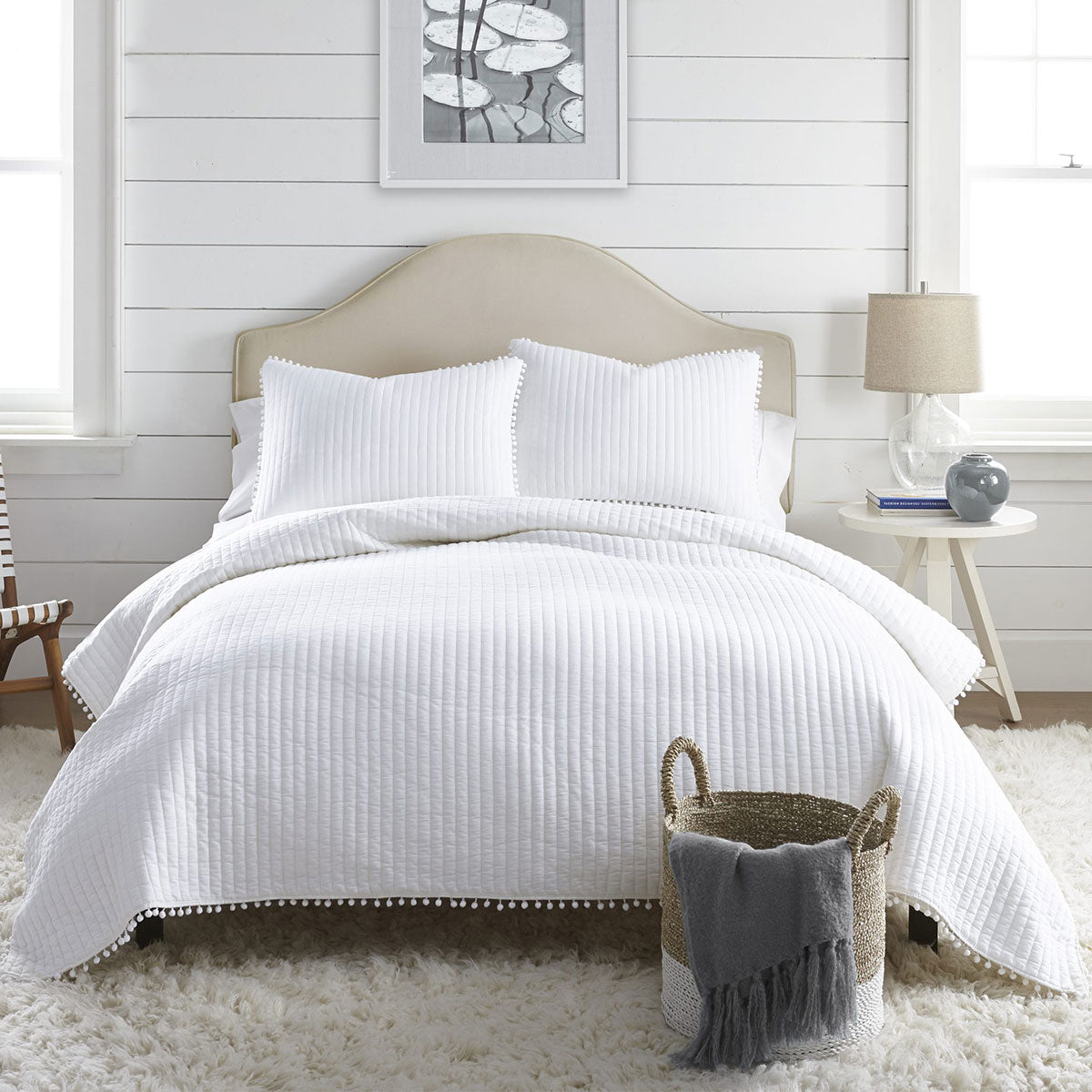 Jenny Mclean Clavo Pompom White 3 Piece Coverlet Set | 100% Cotton | King
