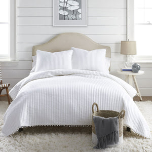Jenny Mclean Clavo Pompom White 3 Piece Coverlet Set | 100% Cotton | Super King