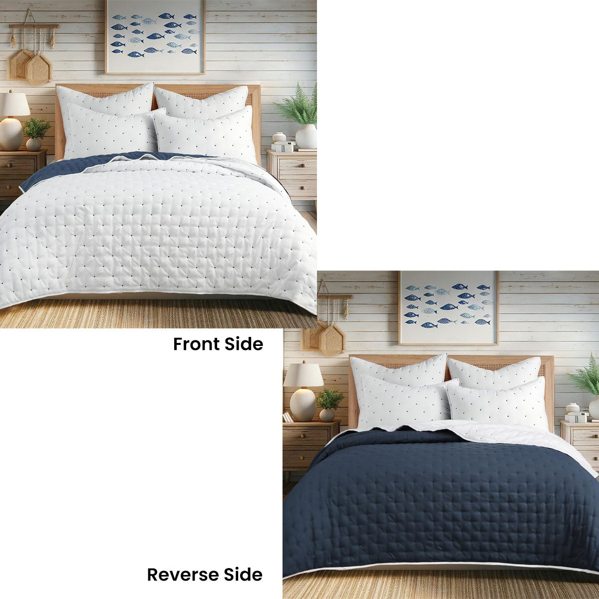 Jenny Mclean Swiss Dots Blue 3 Piece Coverlet Set | King