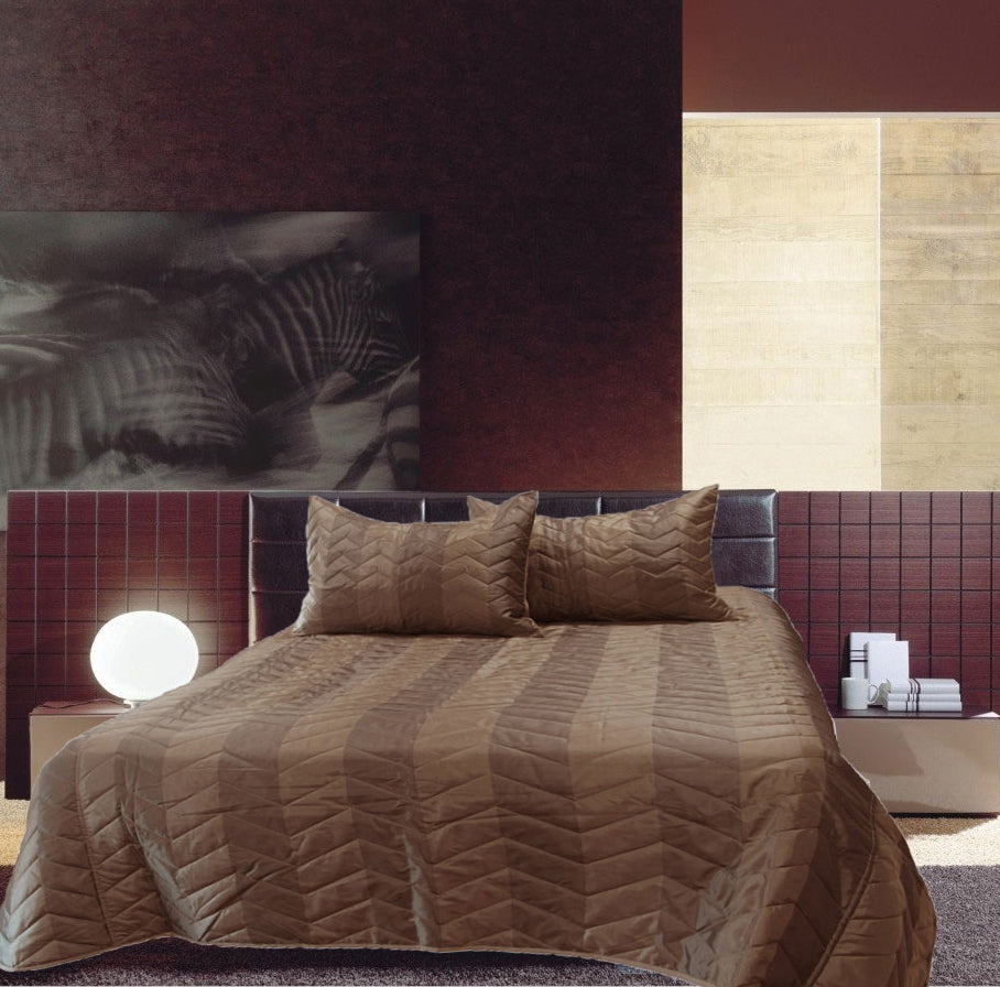 Rapee Faux Silk Coverlet Set | Zig Zag Brown | Queen