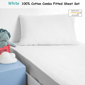 Minikins Junior | Cotton Combo Fitted Sheet Set | White | Single