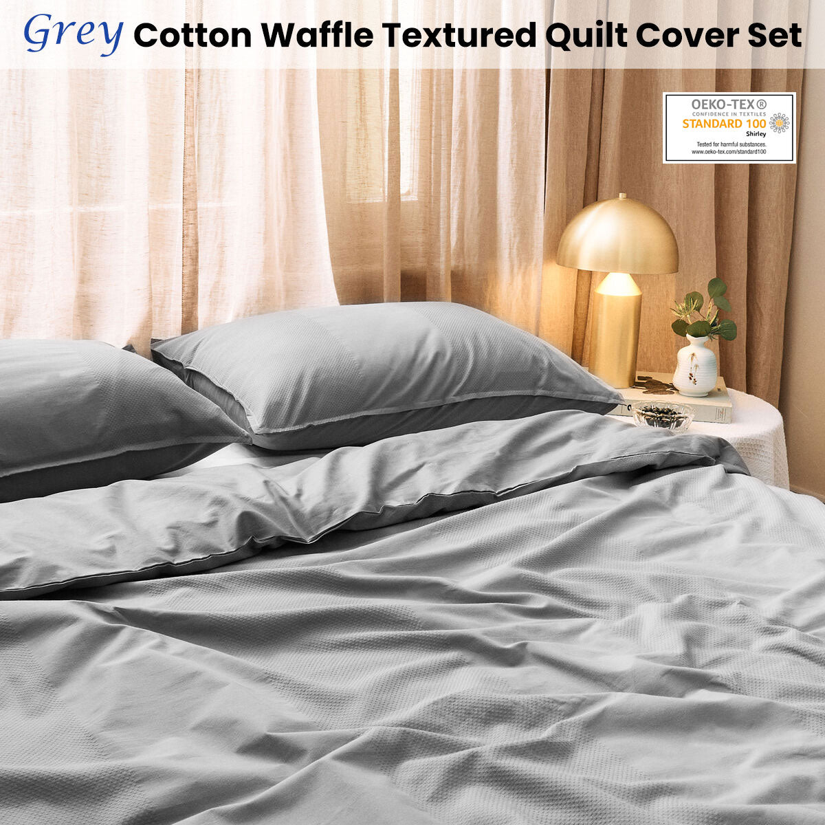 Dickies Cotton Waffle Texture Quilt Cover Set | Grey | Queen