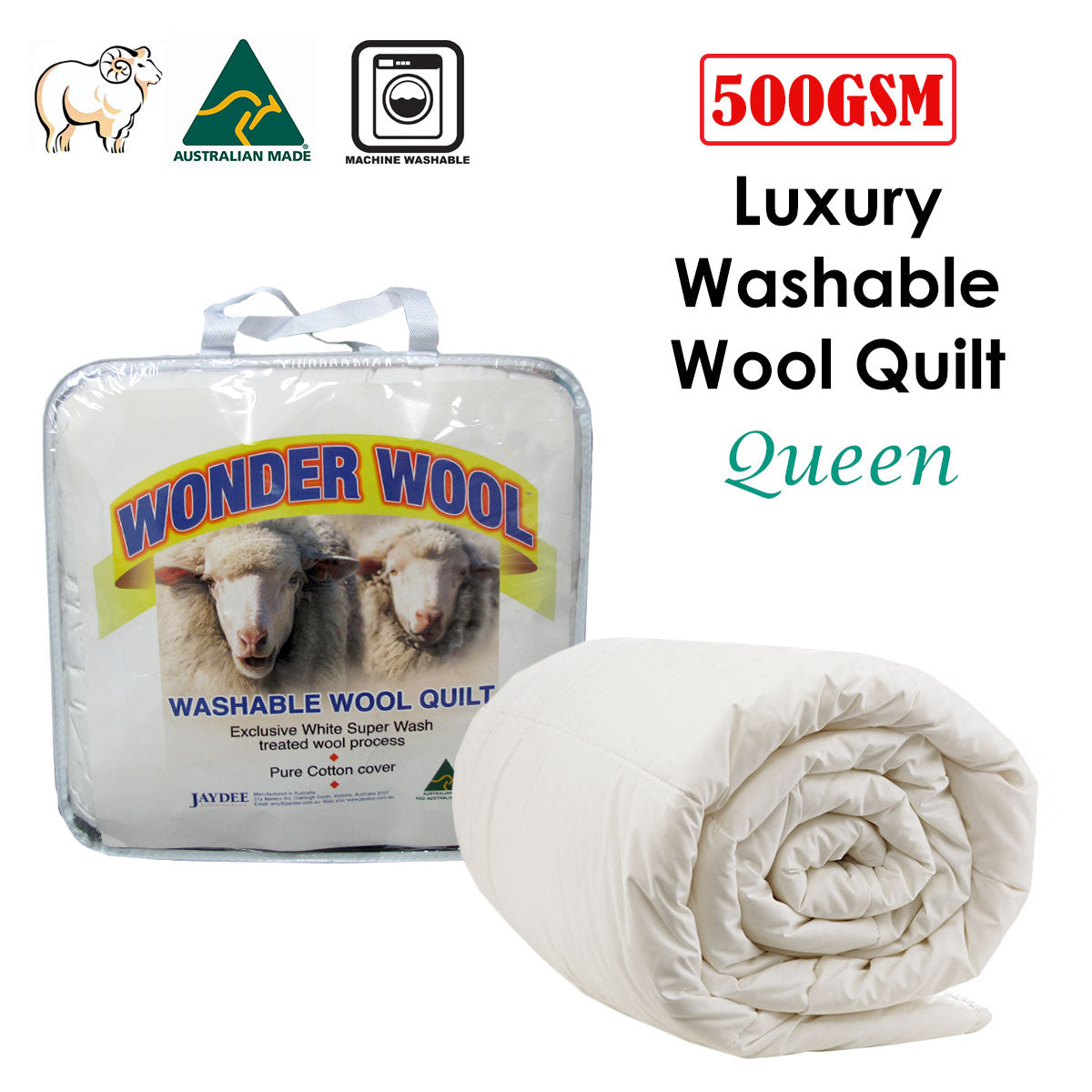 Washable Wool Quilt | 500GSM | Queen