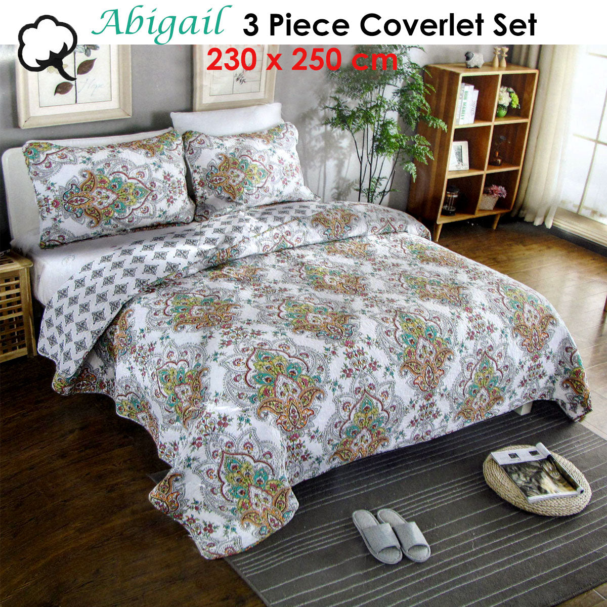 Lightly Quilted Coverlet Set | 100% Cotton | Abigail | Queen