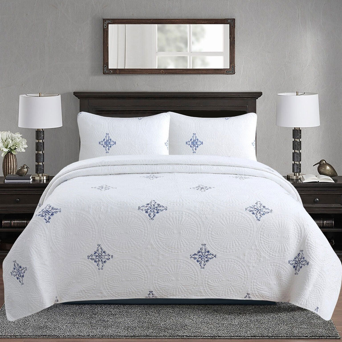 Lightly Quilted Coverlet Set | 100% Cotton | Colorado Blue | King