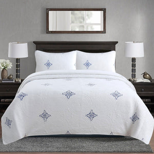 Lightly Quilted Coverlet Set | 100% Cotton | Colorado Blue | King