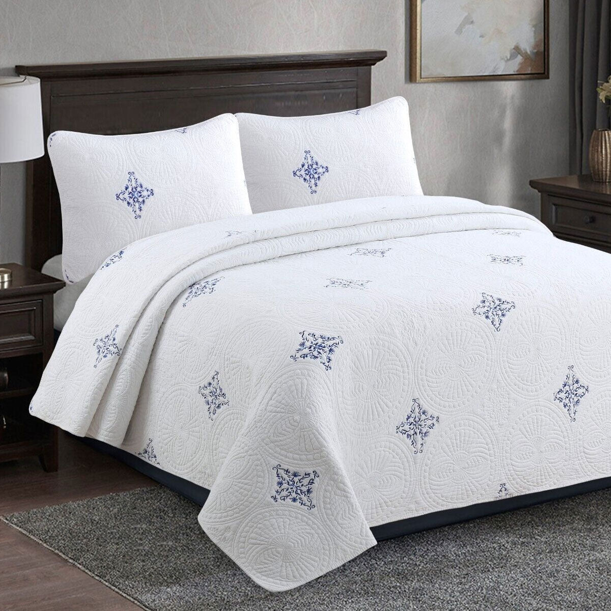 Lightly Quilted Coverlet Set | 100% Cotton | Colorado Blue | King
