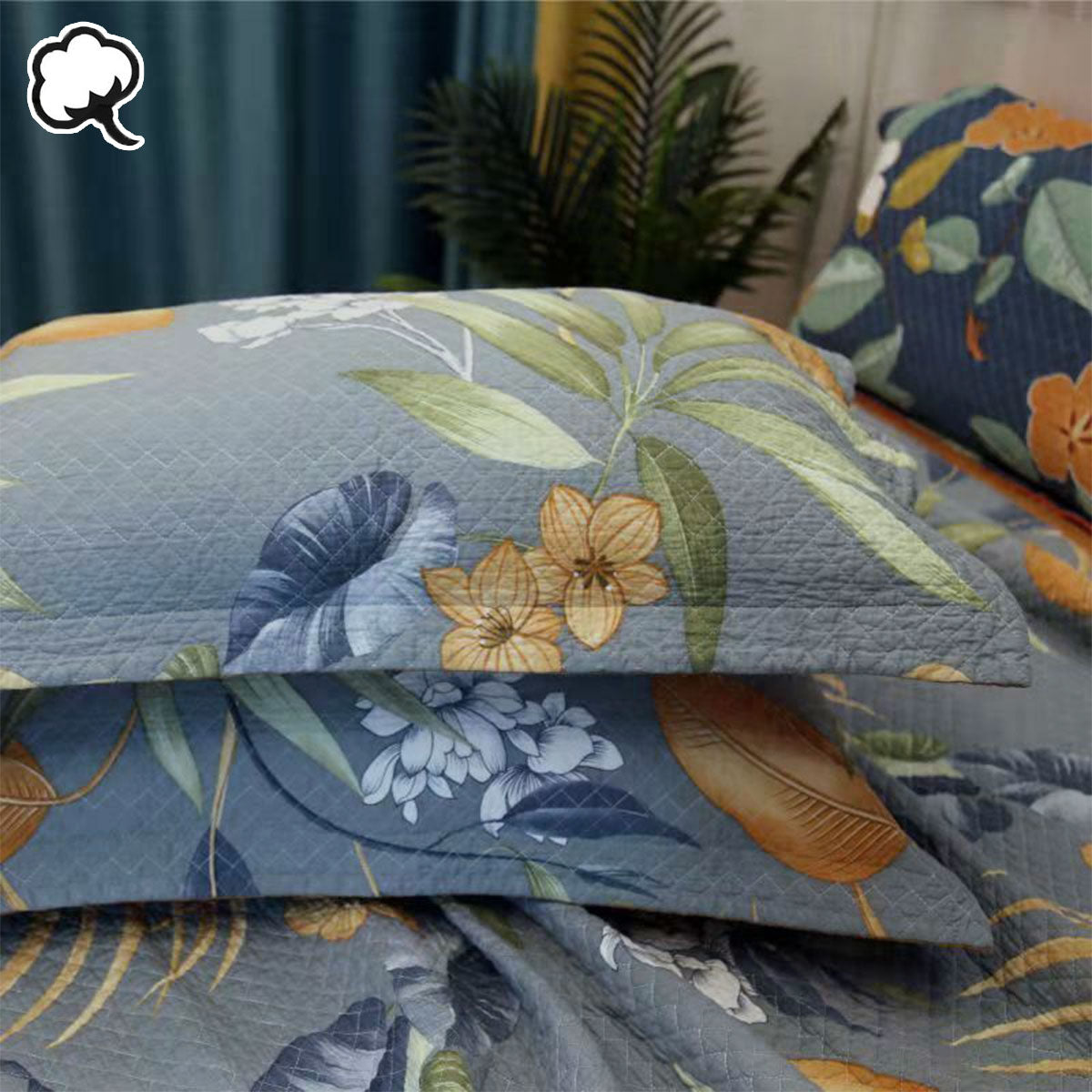 100% Cotton Coverlet Set | Embroidered Palm | Queen