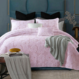 Cotton Rich Lightly Quilted Coverlet Set | Floriade Pink | Queen