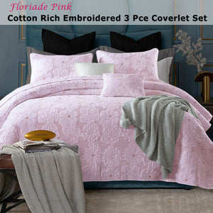 Cotton Rich Lightly Quilted Coverlet Set | Floriade Pink | Queen