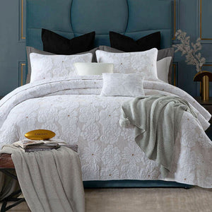 Lightly Quilted Coverlet Set | Cotton Rich | Floriade White | King