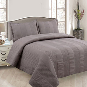 Lewis Mocha Quilted Coverlet Set | 3 Piece | Polyester Cotton | Queen