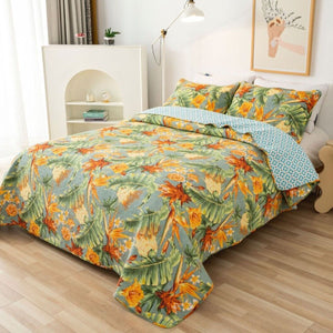 Lightly Quilted Coverlet Set | 100% Cotton | Birds of Paradise | Queen | 230 x 250 cm