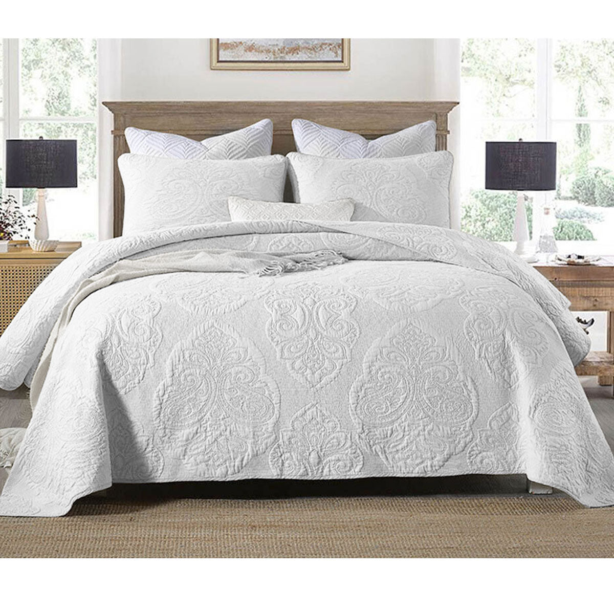 Cotton Rich Lightly Quilted Coverlet Set | Royale White | King