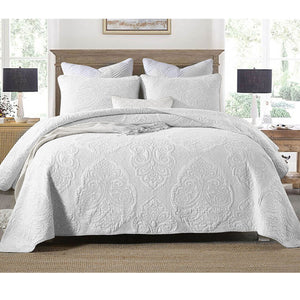 Cotton Rich Lightly Quilted Coverlet Set | Royale White | King