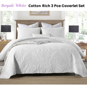 Cotton Rich Lightly Quilted Coverlet Set | Royale White | King
