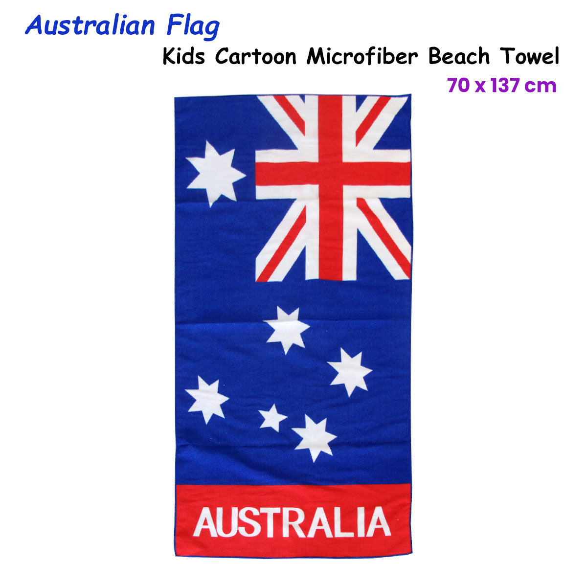 Bloomington | Australian Flag Kids Cartoon Printed Microfiber Beach Towel | 70 x 137 cm
